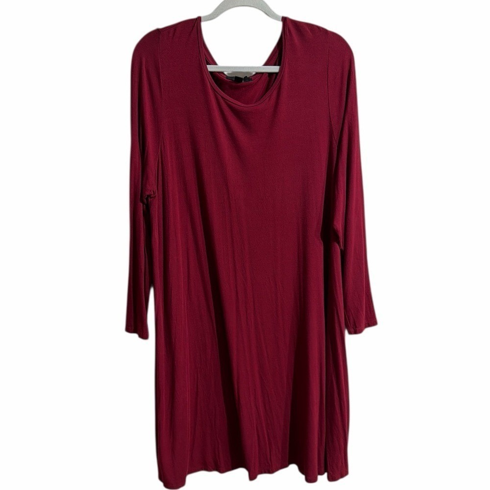 Ellos Burgundy Long Sleeve Scoop Neck Tunic Dress Plus Size L 18/20 Relaxed Fit